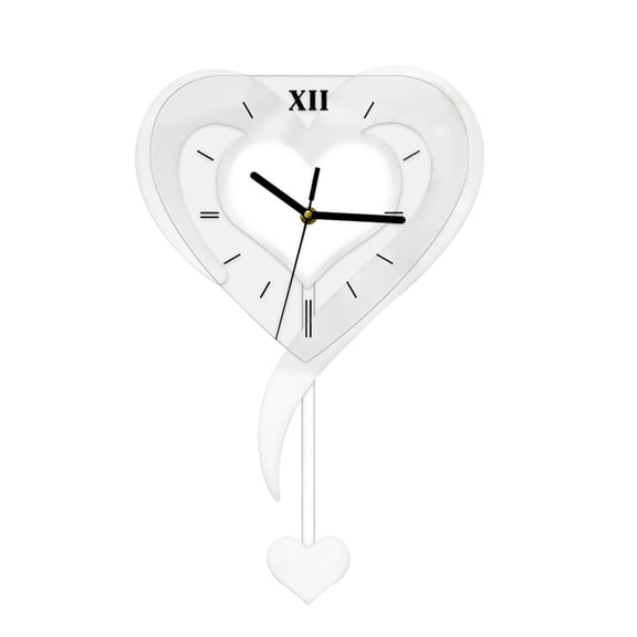 WLPZXP Heart Shape Wall Clock Sturdy Acrylic for Housewarming Gift Office Classroom Silver