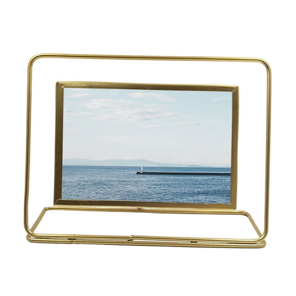 WLPZXP Homyl Modern Glass Photo Frame Geometric Picture Frame Metal Floating Glass Gold Horizontal