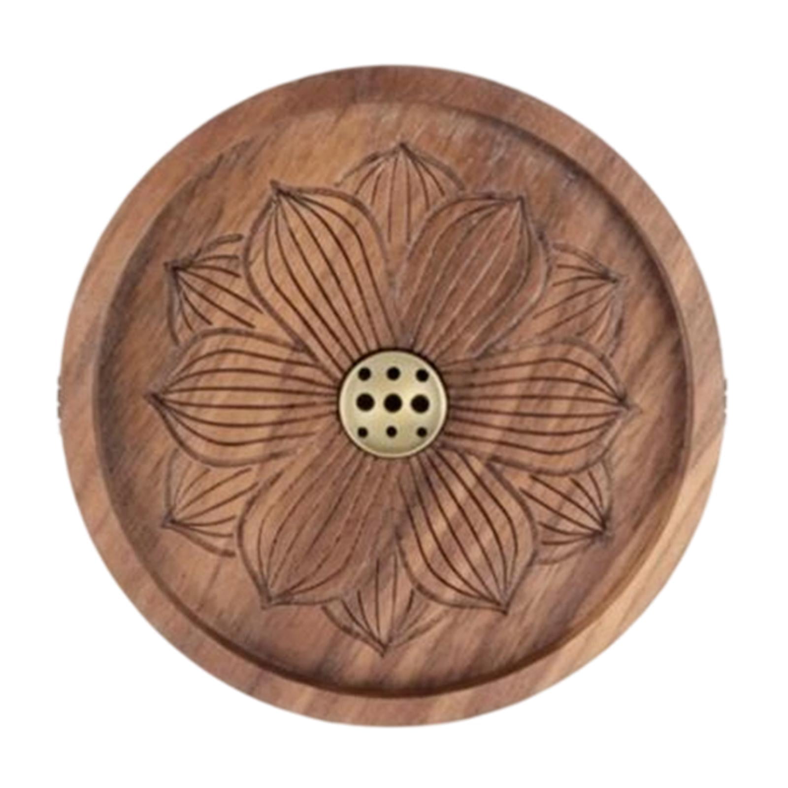 WLPZXP Incense Holder Decorative Wood Tray Round Ornament for Office SPA Meditation 12cm