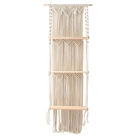 WLPZXP Macrame Wall Hanging Shelf, Boho Floating Shelf, Handcraft Bohemian Decor, 3 Tier Cotton Rope Shelf for Bathroom Bedroom Window