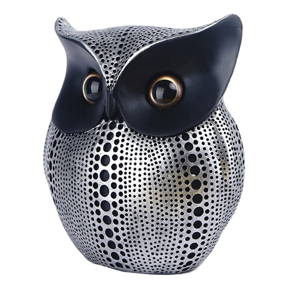 WLPZXP Owl Statue Decor Owl Figurines, Modern Home Decor, Bird Statue for Shelf, Living Black_Silver
