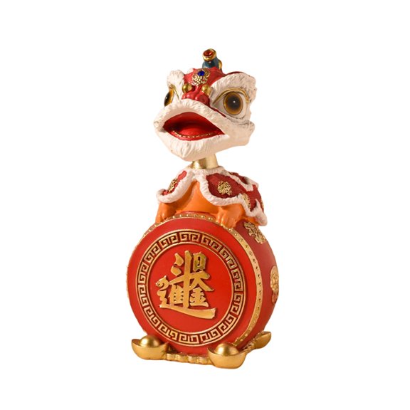 WLPZXP Resin Figurine Lion Dance Statue Collection Shaking Heads Birthday Gift Ornament Red