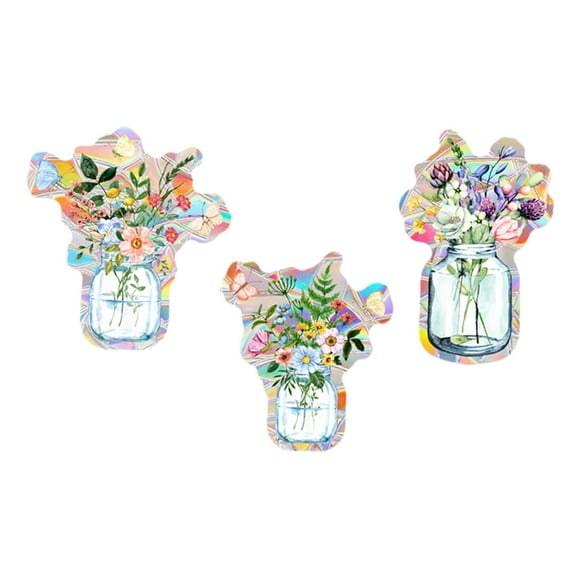 WLPZXP Set of 3 Flowers Pattern Static Window Clings Decals Movable Waterproof Colorful