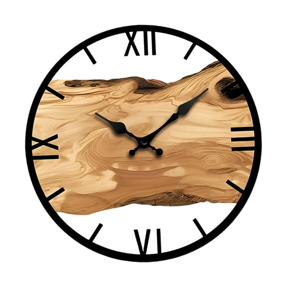 WLPZXP Silent Wall Clock Annual Ring Clock Room Decorations Rustic Easy Read Decorative brown Roman numerals