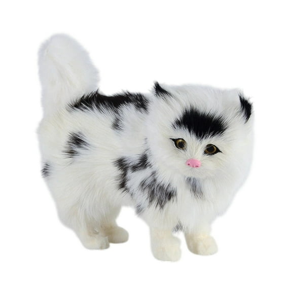 WLPZXP Simulation Cat Figurine Photo Prop Decorative House Animal Replica Cat Plush Toy Black White