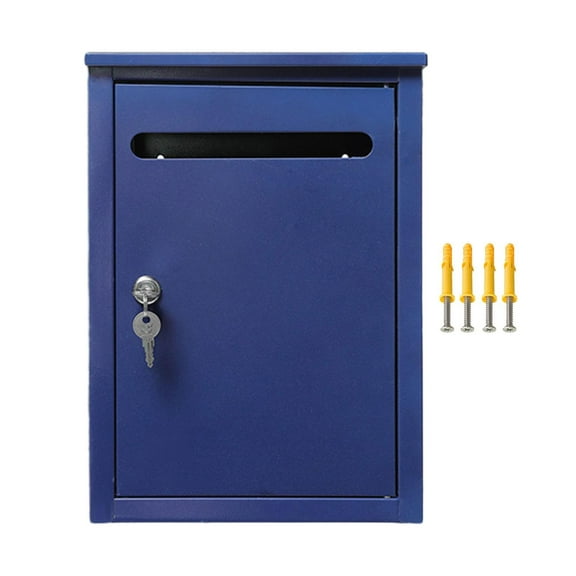 WLPZXP Wall Mount Lockable Mailbox Metal Postbox Family Residence Office Corridor House Blue