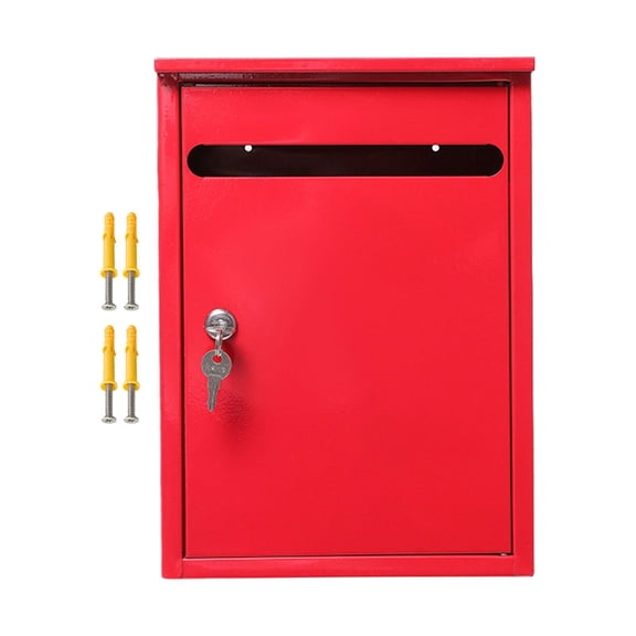 WLPZXP Wall Mount Lockable Mailbox Metal Postbox Family Residence Office Corridor House Red