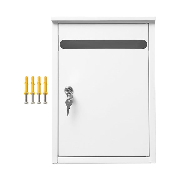 WLPZXP Wall Mount Lockable Mailbox Metal Postbox Family Residence Office Corridor House White