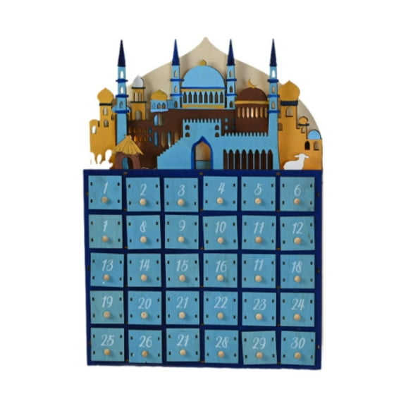 WLPZXP Wooden LED Calendar Ramadan Decoration Gift Crafts Festival Atmosphere Lighting blue