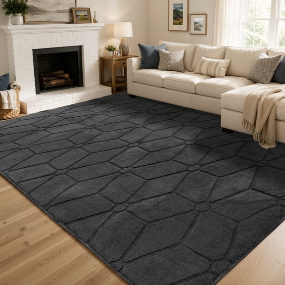 WLRETMCI 5' x 8' Modern Geometric Area Rug Non-Slip Soft Carpet for Bedroom and Small Spaces, Dark Gray