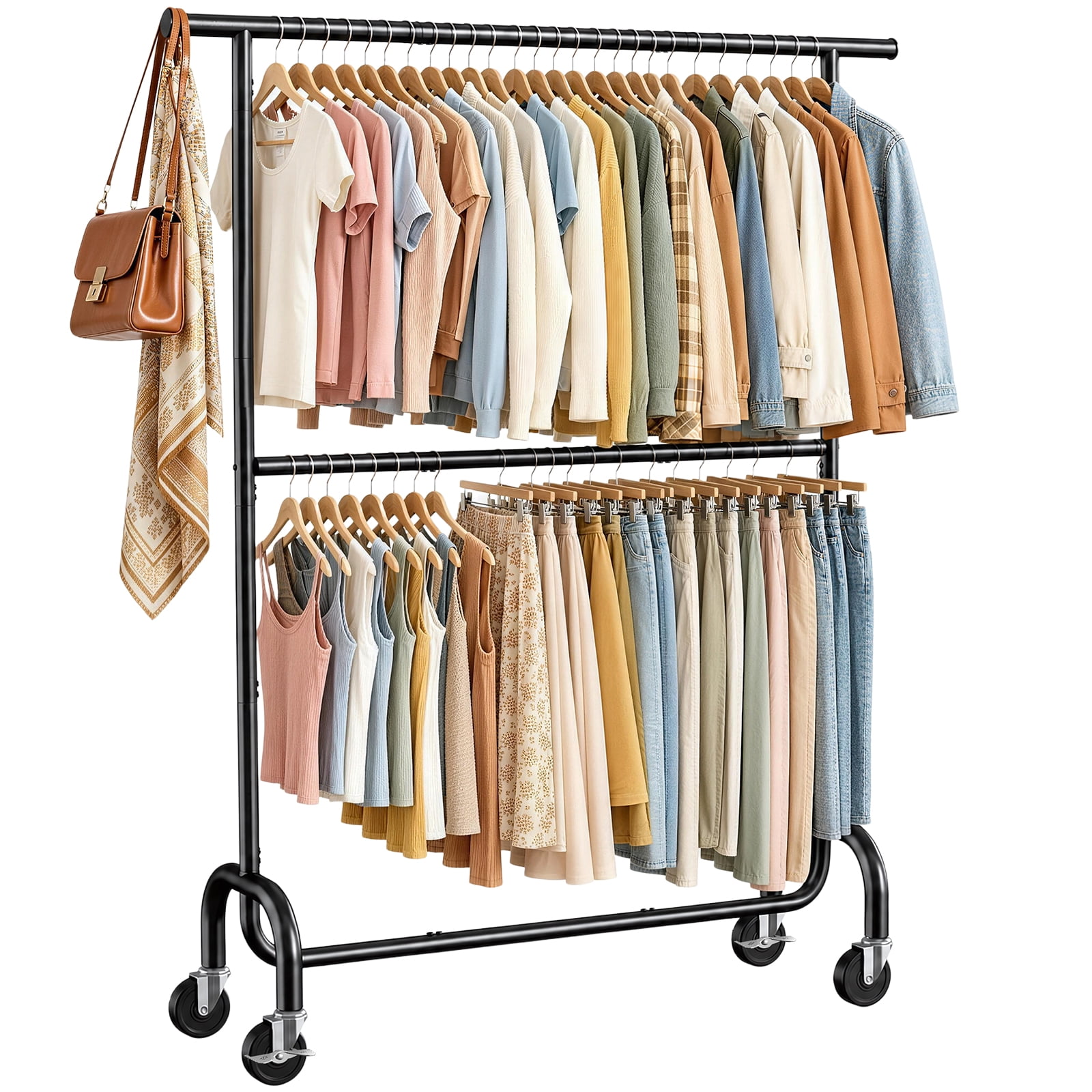 Laundry Rack Game WLRETMCI 560 lbs Heavy Duty Clothes Rack Double Rod Clothing Rack for ...