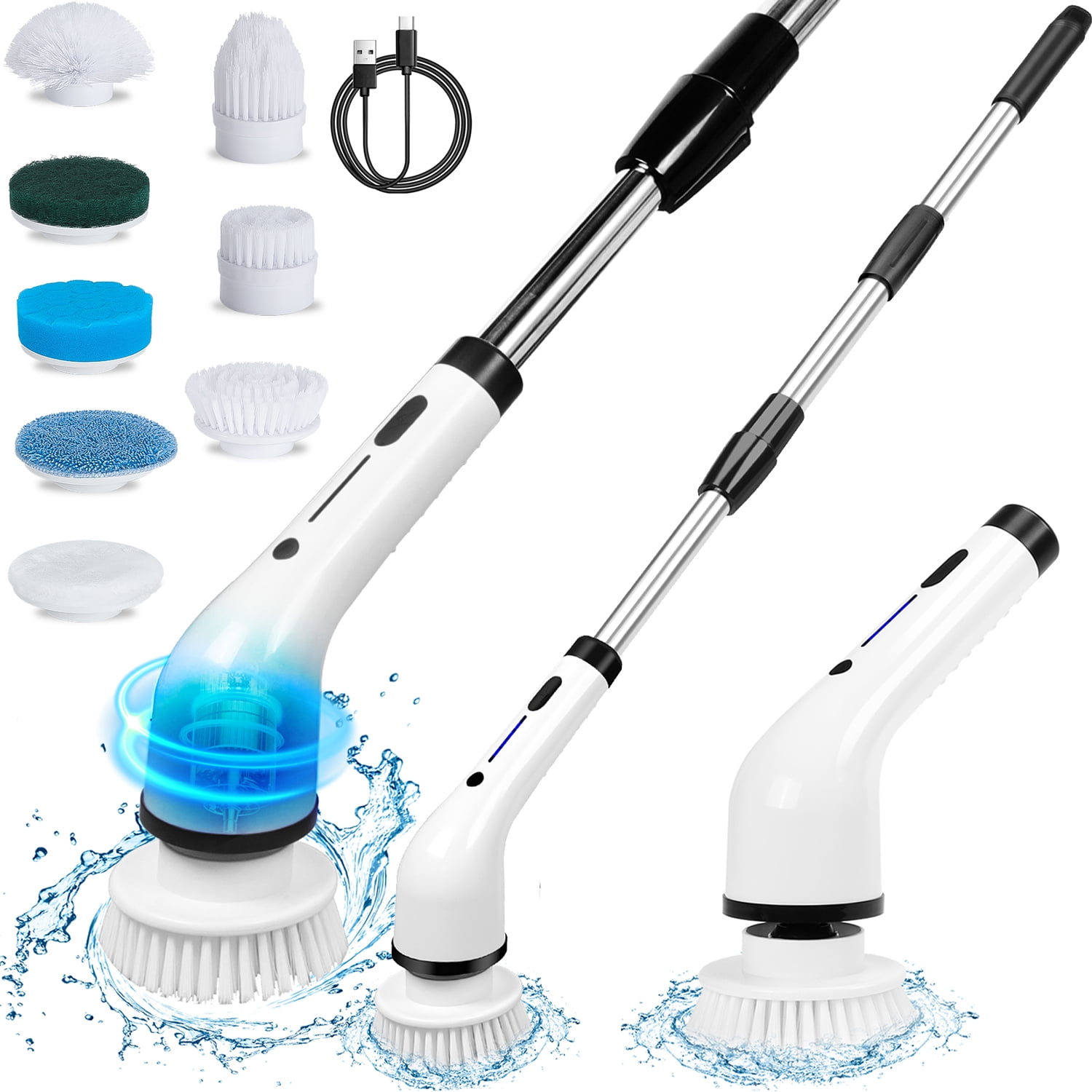 WLRETMCI Electric Spin Scrubber, Cordless Cleaning Brush with 8 Replaceable Brush Heads Adjustable Extension Handle, Shower Scrubber for Bathroom Kitchen Floor Car