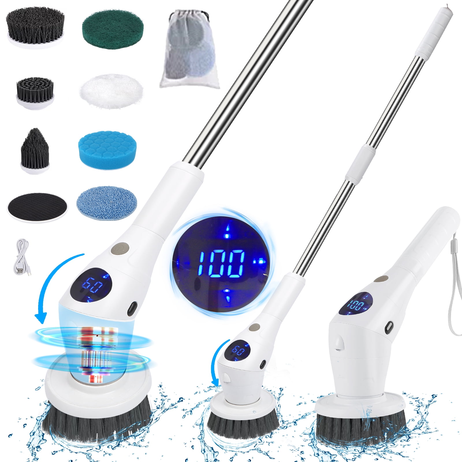 WLRETMCI Electric Spin Scrubber,Cordless Cleaning Brush with 8