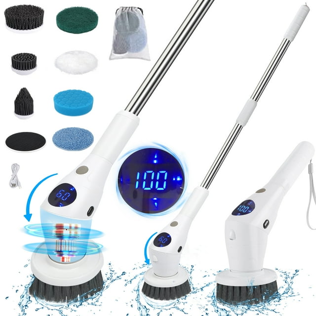 WLRETMCI Electric Spin Scrubber,Cordless Cleaning Brush with 8