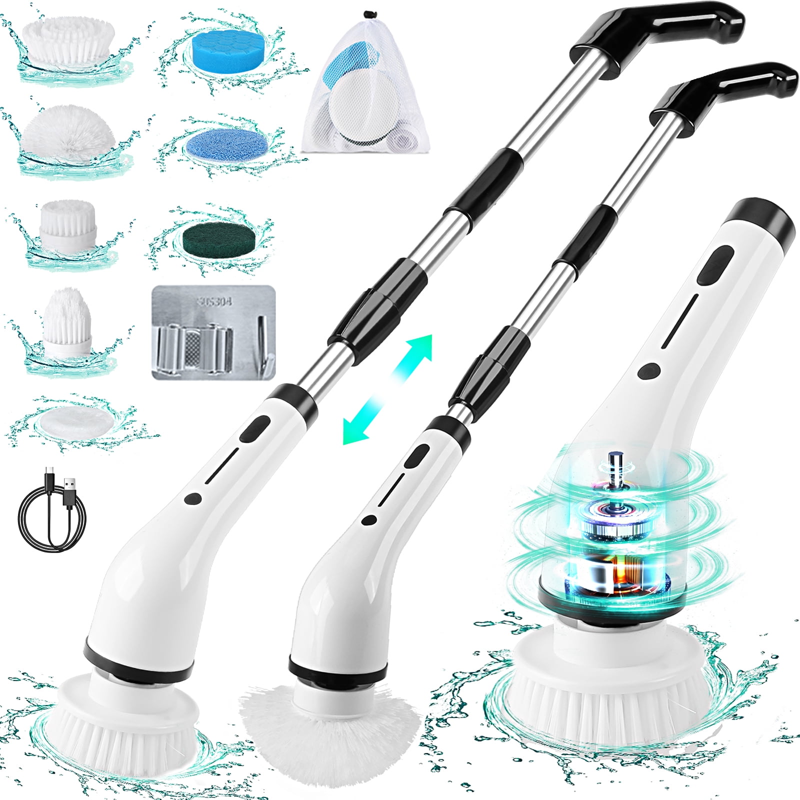 Household Electric Spin Scrubber Cordless Electric Mop,handheld Shower  Cleaner Brush With 6 Replace