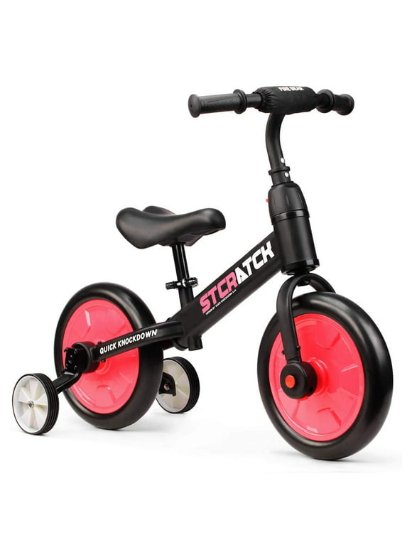 WLRETMCI Kid Balance Bike, 4 in 1 Toddlers Training Bicycle for 2-5 Years Old Boys Girls, Lightweight with Pedals and Training Wheels, Red Christmas Gifts