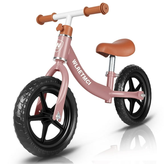 WLRETMCI Toddler Balance Bike for Boys and Girls Age 2 to 5 Years, 12 Inch Kids Training Balance Bicycle with Adjustable Seat and Handlebar, Lightweight No Pedal Bike Non-Light-Up Wheels, Pink