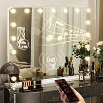 WLRETMCI Vanity Mirror with Lights,31.4"*24.4" Bluetooth Hollywood Makeup Mirror,Large Lighted Makeup Mirror,3 Colors Modes, Charging , Wall Mount/Tabletop