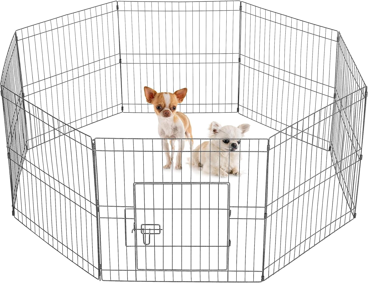 WLTER 24" High 8 Panel Foldable Metal Dog Exercise Pen Pet Playpen Dog Fence Outdoor & Indoor Use for Small Animals with Door Black