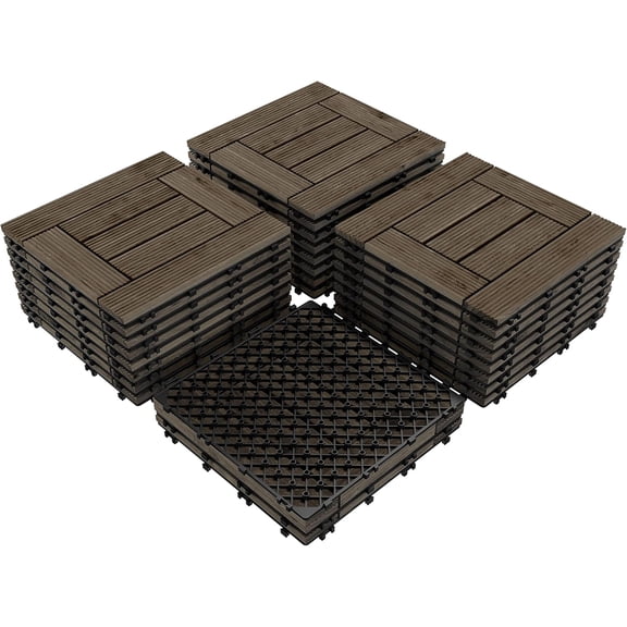 WLTER 27PCS Patio Deck Tiles Interlocking Wood Decking Floor Tiles 12 x 12in Black for Outdoor & Indoor Patio Garden Deck Poolside