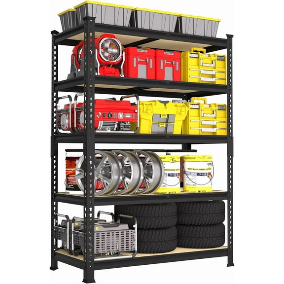 WLTER 35.5" x 12" x 72" Heavy Duty Storage Shelves - 5 Tier Adjustable Garage Storage Shelving, Metal Storage Utility Rack Shelf Unit for Warehouse Pantry Closet Kitchen, Black