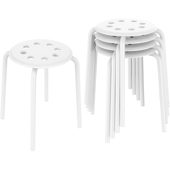 WLTER 5PCS Stack Bar Stools Backless Dining Chairs Metal Stools Marius Stools Seating Barstools 17.3in Height White Plastic Iron