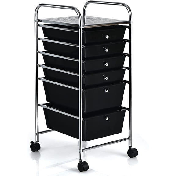 WLTER 6-Drawer Rolling Storage Cart, Multifunctional Art Craft Organizer, Mobile Utility Storage with Removable Drawers & Lockable Wheels, Craft Cart for Home Office, School, Black