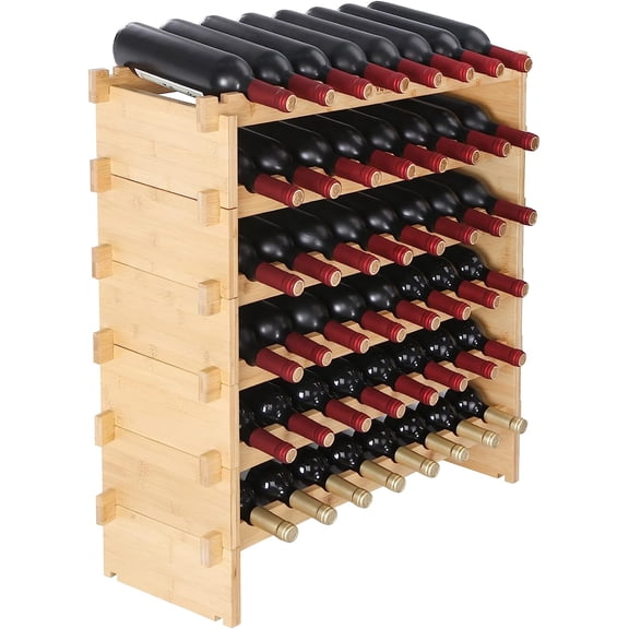 WLTER 6-Tier 48 Bottles Stackable Modular Wine Rack, Freestanding Wines Holder Display Shelf, Solid Bamboo Wood Storage Racks, Wobble-Free Shelves for Kitchens, Dining Rooms, Cellars, Natural Color