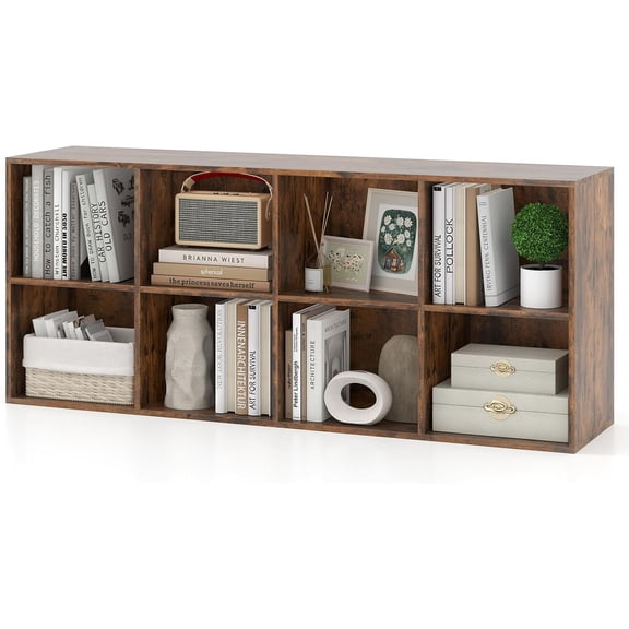 WLTER 8-Cube Bookcase, Floor Standing Bookshelf with Storage & 2 Anti-Tipping Kits, Open Storage Organizer, Cubby Wooden Book Shelf for Living Room, Study (Rustic Brown, 8-Cube)