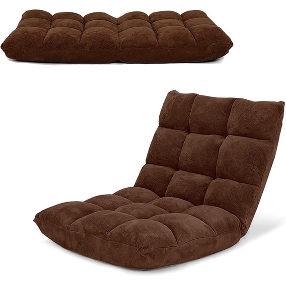 WLTER Adjustable Floor Chair, Video Gaming Chairs with Back Support, Alloy Steel Frame, Soft Coral Fleece, Lazy Sofa Lounge for Reading Living Room Recliner for Adults Kids, Brown