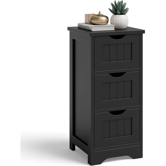 WLTER Bathroom Storage Cabinet, Space-Saving Slim Storage Cabinet with 3 Drawers, Freestanding Wooden Narrow Floor Cabinet for Living Room Bathroom Bedroom Entryway (Black)