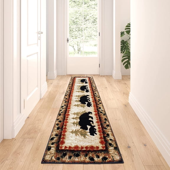WLTER, Cabin Lodge Area Rug Bear and Cub Scene (2 Feet X 7 Feet 3 Inch) Runner