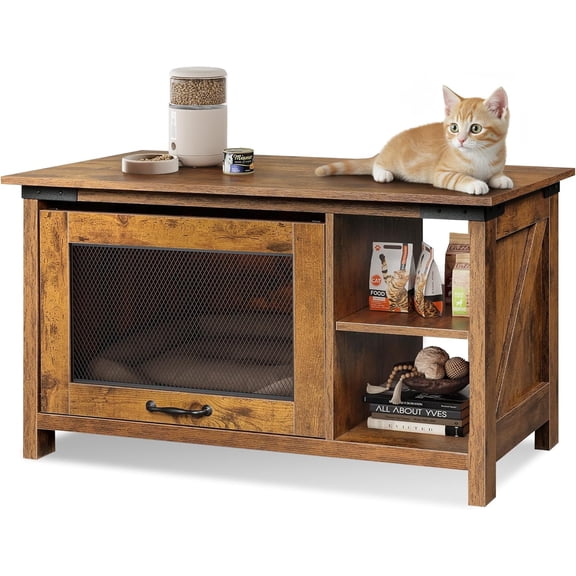 WLTER Coffee Table with Storage, Modern Coffee Table with Flip-up Door, 2-in-1 Center Table Cat House Furniture for Living Room, Home, Rustic Brown