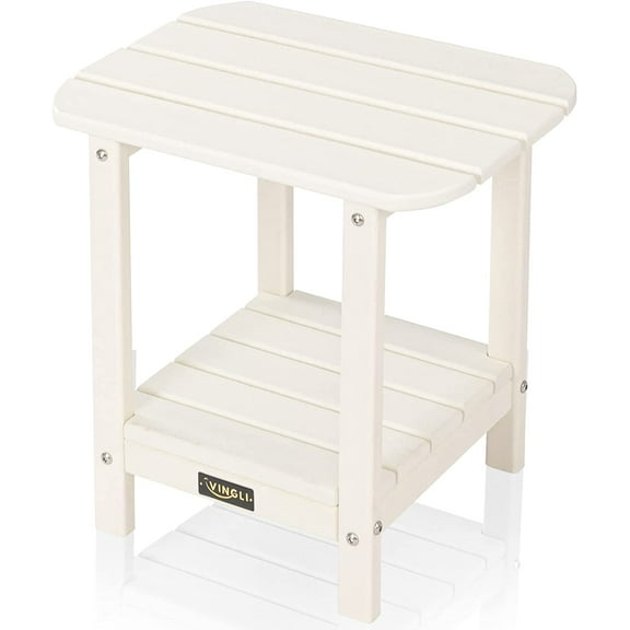 WLTER HDPE Outdoor Side Table, Waterproof 2-Tier Patio Side Table End Tables for Patio Deck Porch Backyard Pool (White)