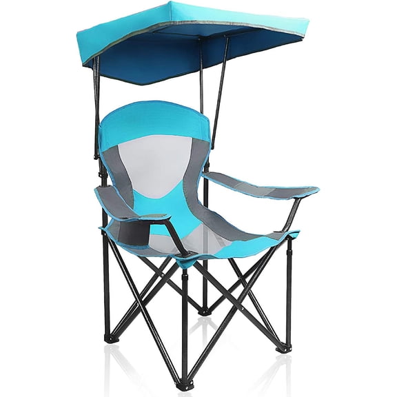 WLTER Heavy Duty Canopy Camping Chair, 350 lbs Capacity Oversized Folding Chair with Adjustable Sunshade, Portable Sunshade Chair with Cup Holder for Beach, Fishing, Outdoor