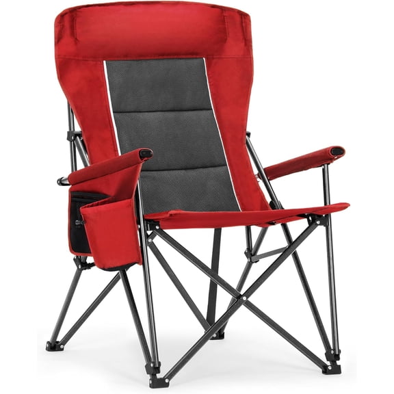 WLTER Heavy Duty High Back Camping Chairs with Cup Holder Oversized Folding Chair Outdoor Chair with Headrest,Lawn with Side Pocket for Lawn, Sports and Fishing, 500lbs