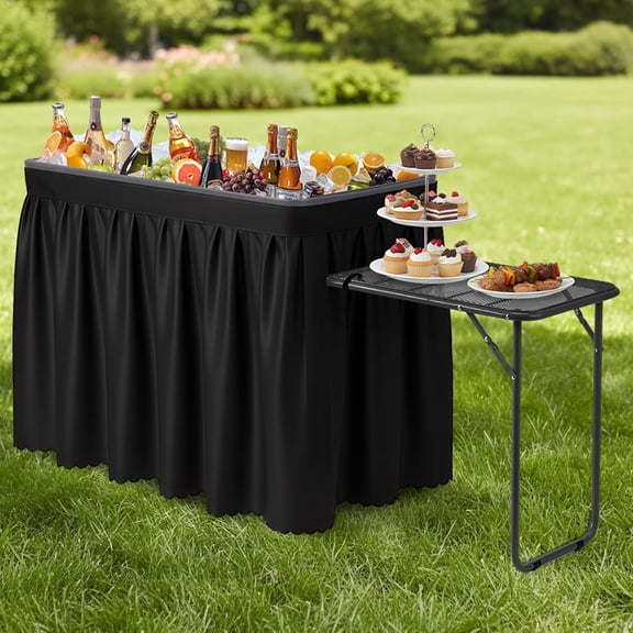 WLTER Ice Table with Side Table, Portasble Cooler Table with Removable Skirt, Patio Table, Indoor & Outdoor Bar for Events, Parties and Camping Black