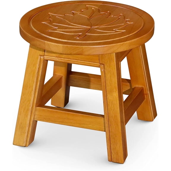 WLTER Indoor Living Fairplay Carved Wooden Step Stool, Maple Leaf, Natural