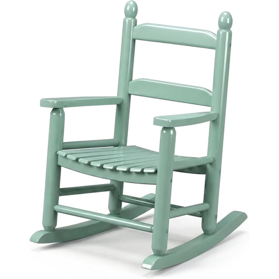 WLTER Kids Rocking Chair, Ergonomic Sturdy Toddler Rocking Chair with High Backrest & Rounded Armrests, Safe Solid Wood Baby Rocker Chair for Age 3-6, Outdoor, Living Room, Reading Room(Green)