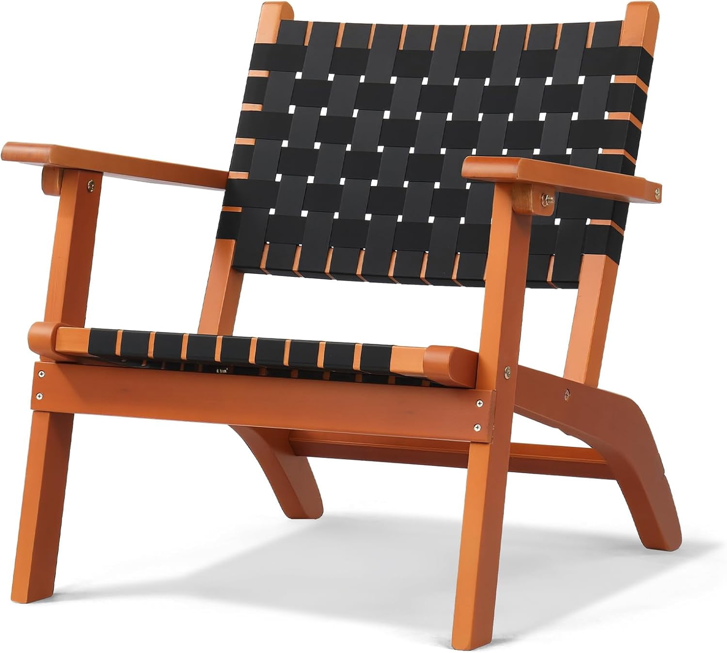 WLTER Outdoor Armchair, All-Weather Wooden Patio Chair with Waterproof PE Woven Fabric, Adirondack Chair for Garden, Lawn and Poolside (1, Black and Brown)