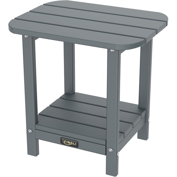 WLTER Outdoor Side Table, 2-Tier HDPE Adirondack Side Table with Storage, Weather-Resistant Patio End Table for Backyard, Pool, Deck, Indoor Use (Grey)