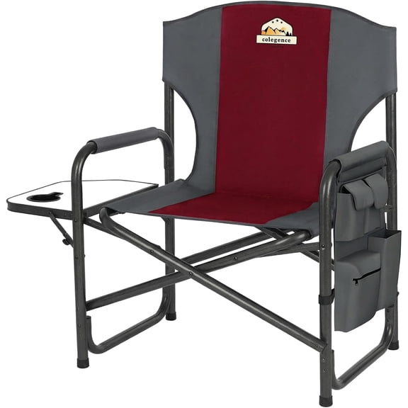 WLTER Oversized Directors Camping Chair Support 600 LBS, Heavy Duty Folding Outdoor Chairs with Detachable Side Pocket and Adjustable Side Table for Outside Beach,Lawn,Fishing (Red)