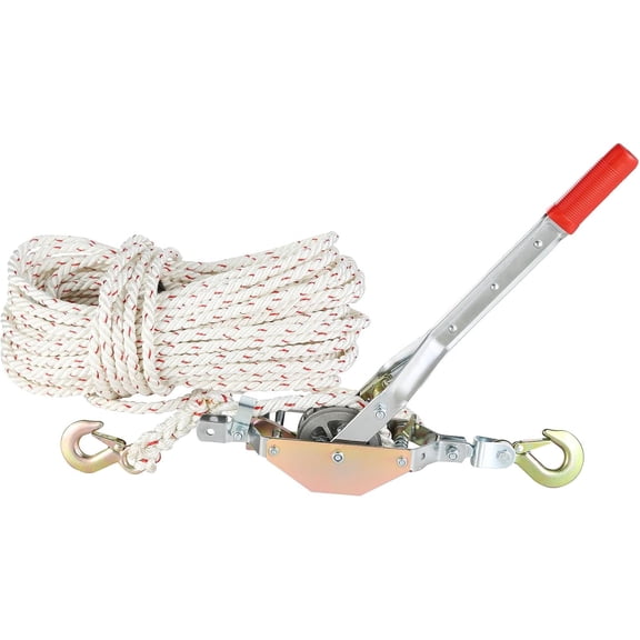WLTER Rope Puller, 3/4 Ton (1,653 lbs) Pulling Capacity, with 100' of 0.6" dia. Rope, 2 Hook, Come Along Winch, Heavy Duty Ratchet Power Puller Tool for Moving Boats, Securing Items, Transporting