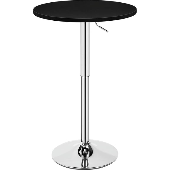 WLTER Round Bar Table, Adjustable Height and 360 Swivel Pub Tables, Cocktail Table with MDF Top, Silver Leg Base for Bar, Bistro, Caf, Black