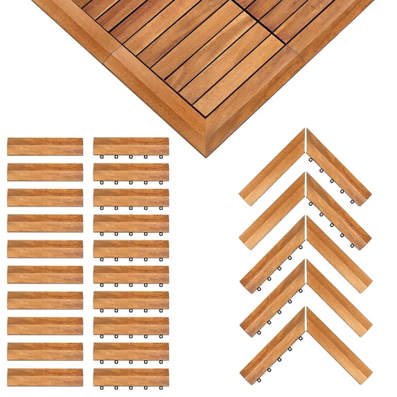 WLTER Solid Acacia Wood Edge Trim Set for Interlocking Deck Tiles - 20 PCS Border Trim & 10 PCS Corner Trim for Outdoor Flooring, Waterproof Edge Tiles for Decking Floor, Natural