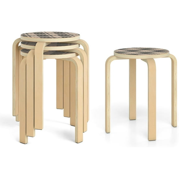 WLTER Stackable Stools Set of 4, 18" Round Stacking Backless Nesting Stools, School Chairs, Flexible Seating for Classroom Elementary, Students, Adults, Kitchen, Dining Room (Natural & Black)