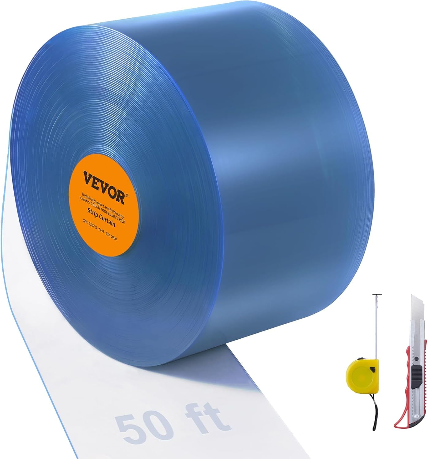 WLTER Strip Curtain, 50' Length x 8" Width x 0.08" Thickness, Clear PVC Smooth Curtain Strip Door Bulk Roll, Plastic Door Strips for Doorways of Supermarket, Garage, Warehouse, Barn, Pet Animal House