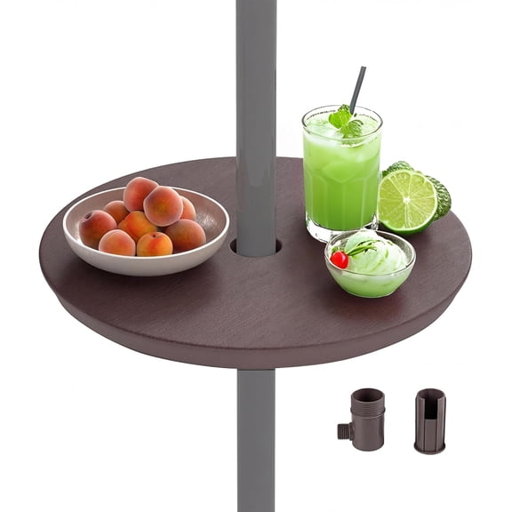 WLTER Umbrella Pole Table Tray - 20" Outdoor Side Table with Umbrella Hole, Height Adjustable Knob, All-Weather HDPE Matrial, for Patio, Backyard, Deck, Garden, Poolside (Brown)