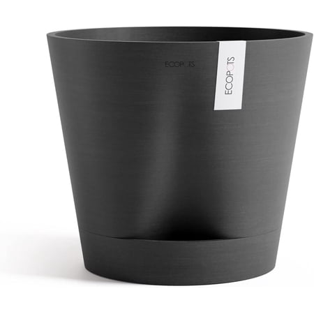 WLTER Venice 2 Durable Modern Round Indoor/Outdoor Recycled-Based Composite Flower Pot Planter w/Water Reservoir, Dark Grey, 16"