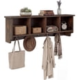 thumbnail image 1 of WLTER Wall Mounted Coat Rack, 28.5'' Wooden Floating Shelf with 4 Cubbies & 5 Double Hooks, Modern Space-Saving Storage Display Organizer for Entryway, Hallway, Mudroom (Rustic Brown), 1 of 9